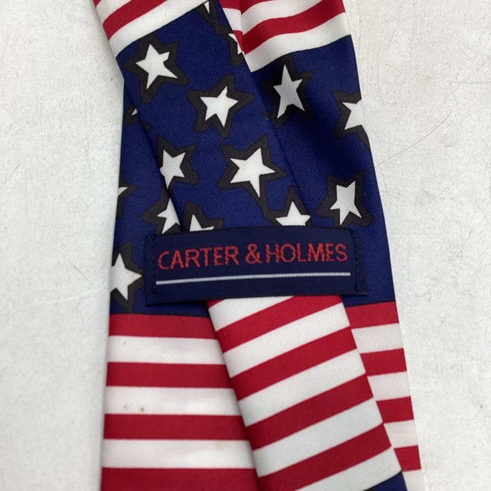 Carter & Holmes American Flag‎ Patriotic Stars and Stripes Red White Blue Tie
